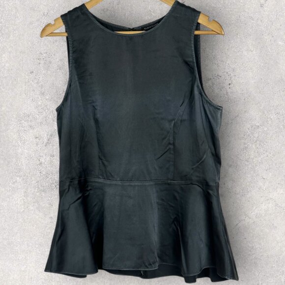 Eileen Fisher 100% Silk Peplum Blouse Womens Size Medium Top Dark Grey Black M - Picture 9 of 11